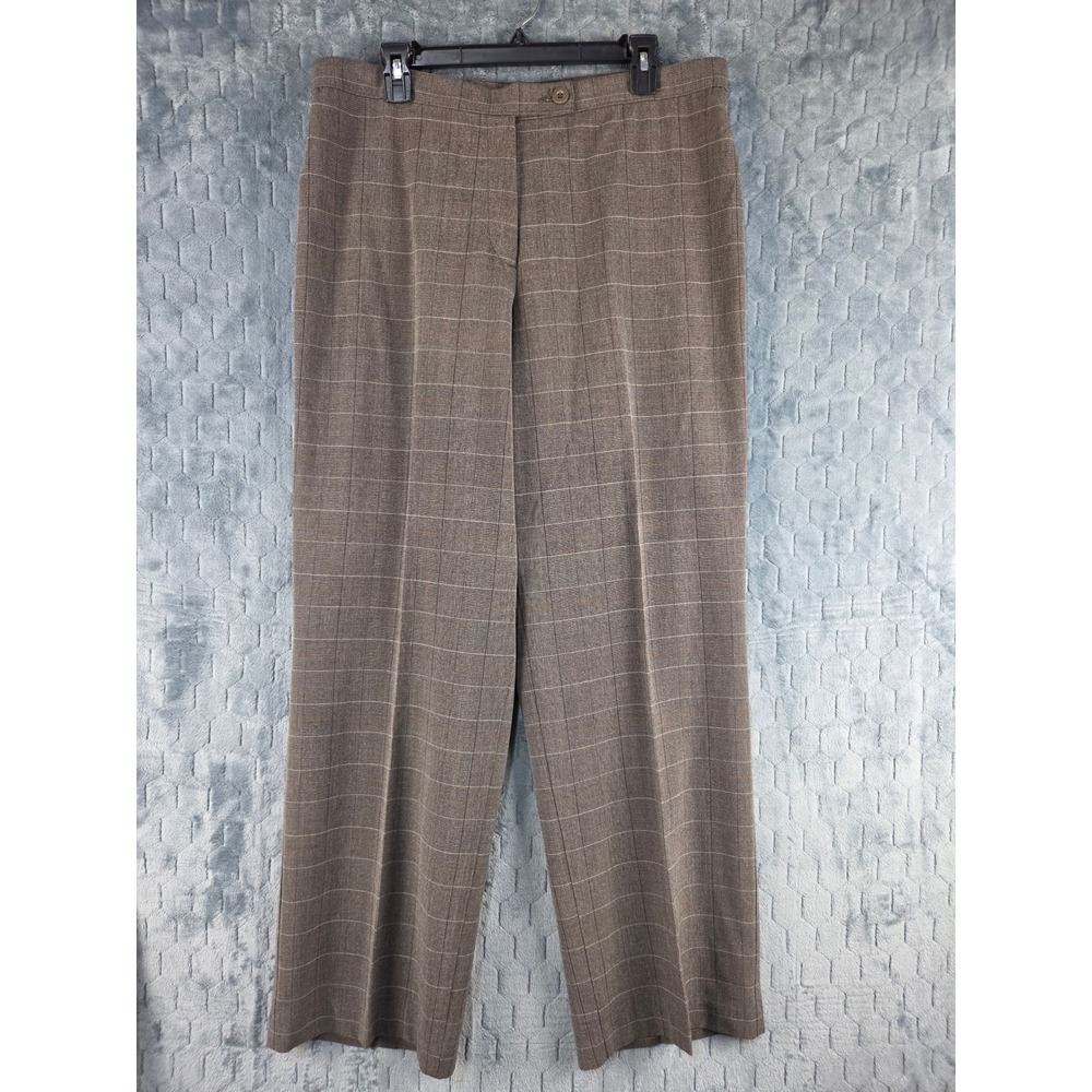 Kim Rogers Brown Plaid Wide Leg Dress Pants Womens 14 Windowpane Trousers